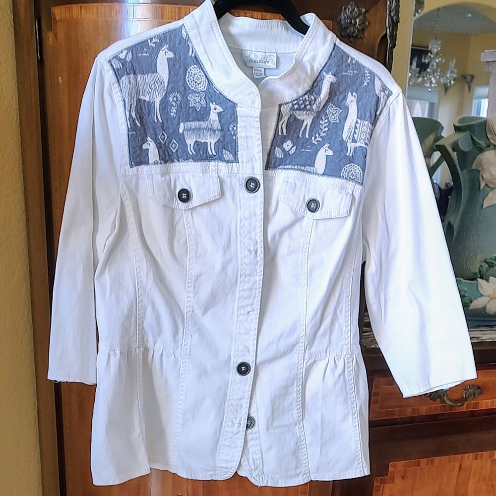 Women's white jacket w Llama embellishments. Custom craftsmanship, so cute 14/16